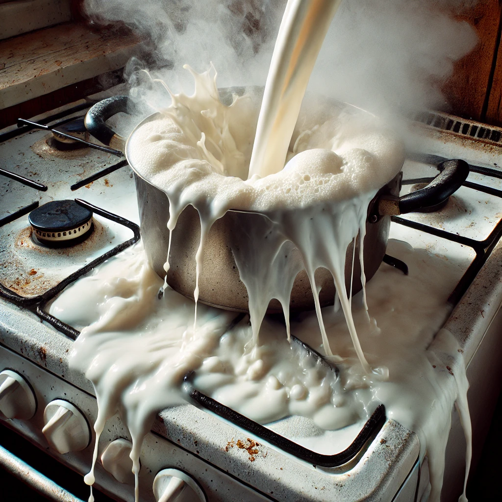 “A fervura do leite, visão de quem vai limpar o fogão.